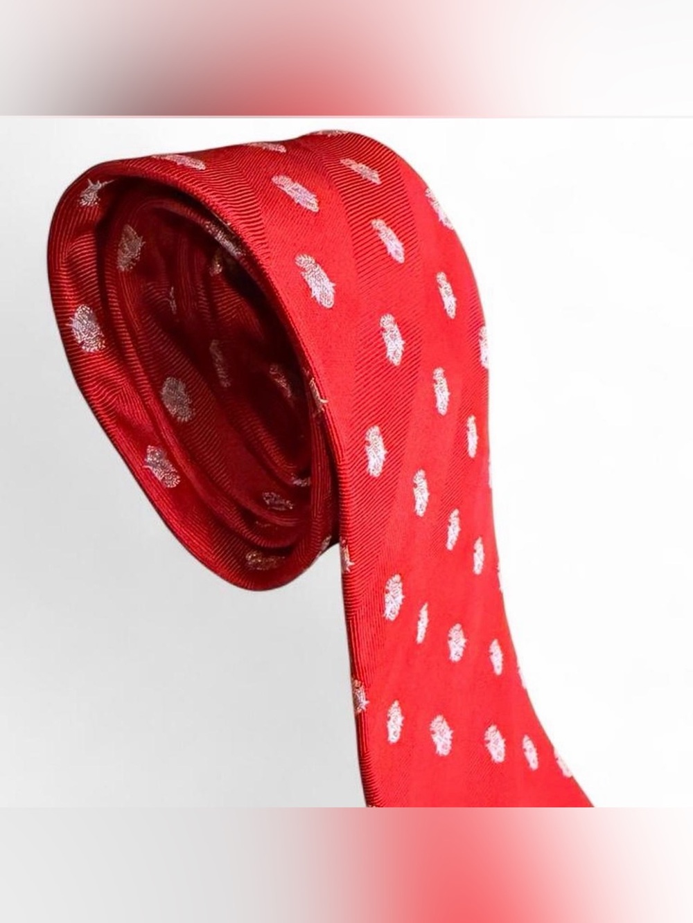 DAKS Private Collection Men’s Red/White Woven Silk Logo Geometric Tie, Pointed